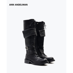 【姚晓棠同款】ANN ANDELMAN皮带扣高筒骑士靴绑带马丁靴厚底长靴