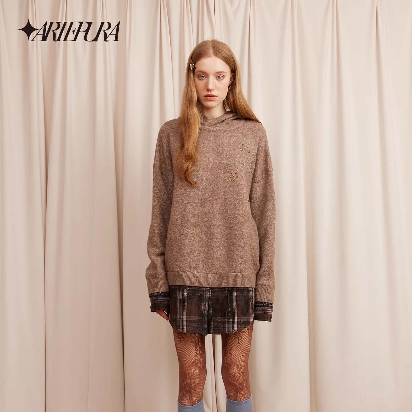 ARTE PURA25秋冬胶囊新款格纹拼接假两件毛衣宽松慵懒毛织上衣女