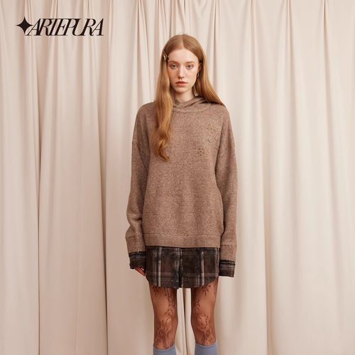 ARTE PURA25秋冬胶囊新款格纹拼接假两件毛衣宽松慵懒毛织上衣女