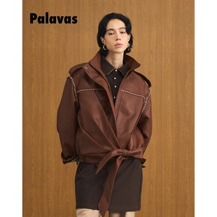 【新品】PALAVAS风翼归途皮衣复古拼接立领皮衣夹克外套女原创