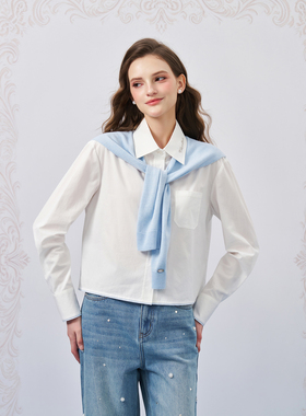 Three Quarters 26SS新款 白色海军领披肩短款衬衫上衣