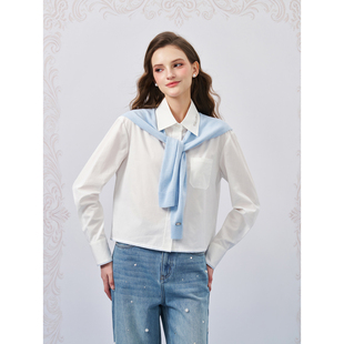 衬衫 Three 白色海军领披肩短款 26SS新款 上衣 Quarters