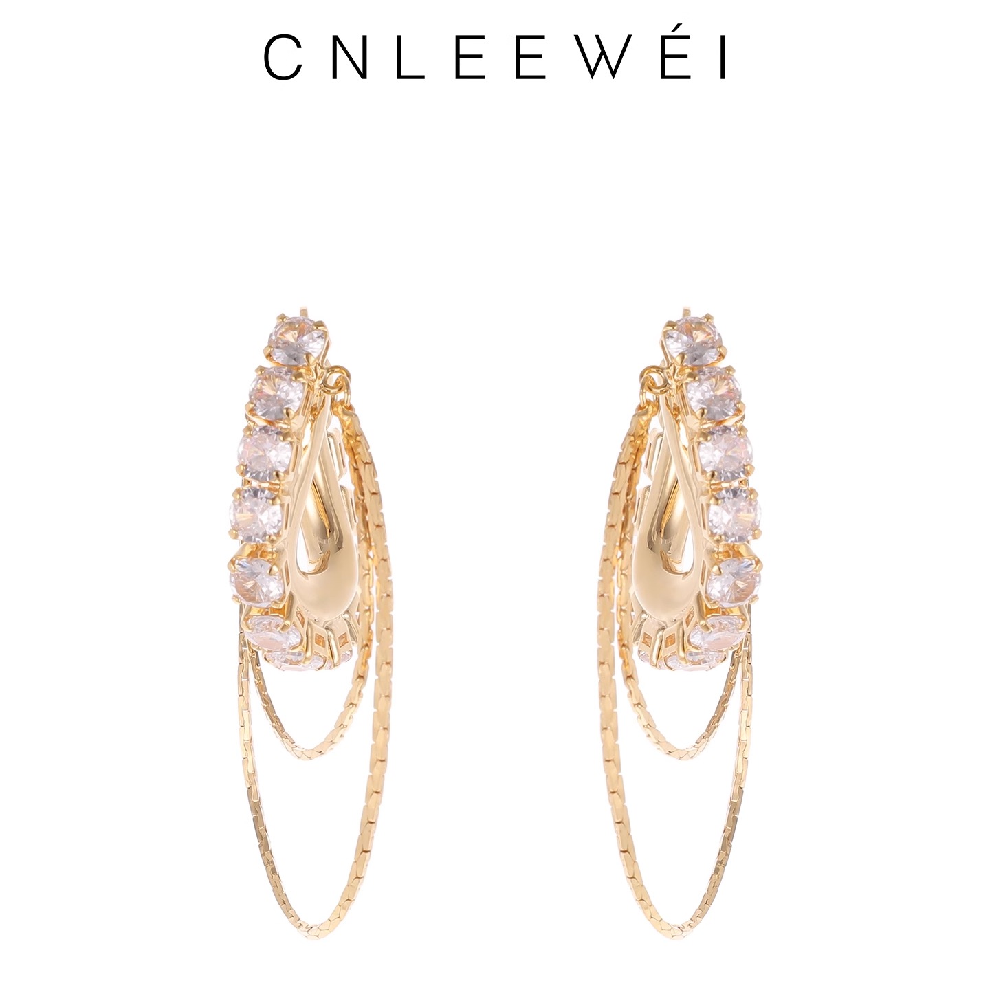 CNLEEWEI 26SS新品 新品质感925银针多层流光锆石耳环