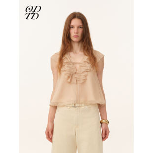 顺纡丝花边系带V领无袖 ODTD26春夏新款 上衣百搭女 设计师女装