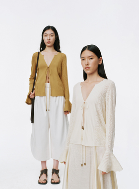 XU ZHI 26春季新品 蕾丝效果提花绑带针织开衫