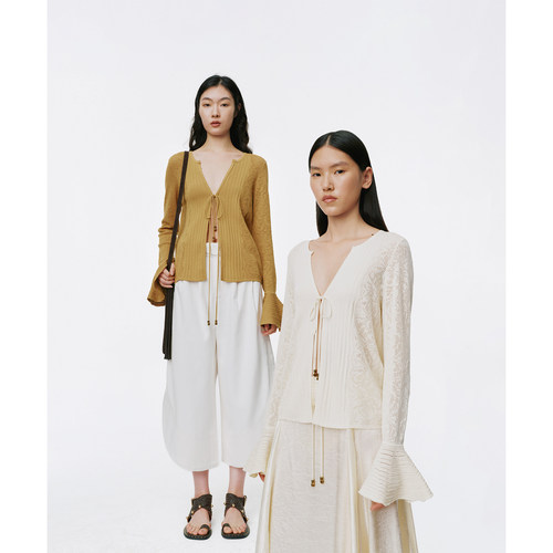 【现货M】XU ZHI 26春季新品 蕾丝效果提花绑带针织开衫