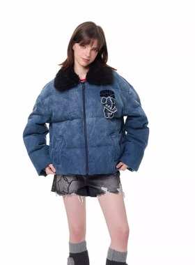 Andrea Martin 2025AW 蓝色水洗手工小象羽绒服