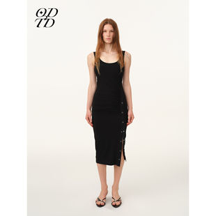 大U领合体背心式 ODTD26春夏新款 开衩针织连衣裙女 设计师女装