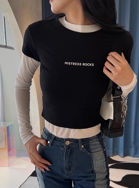 【清货4折XS】mistress rocks 黑色logoT恤修身上衣