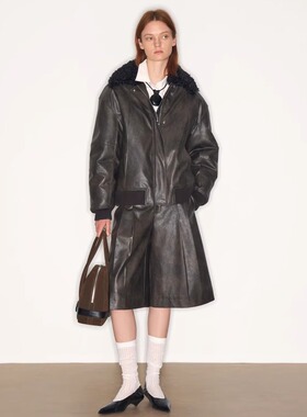 lost in echo 25早秋新款复古毛领保暖加绒宽松飞行员夹克外套女