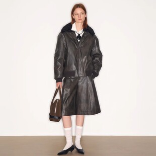 lost in echo 25早秋新款复古毛领保暖加绒宽松飞行员夹克外套女