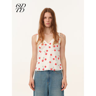 雪纺V领樱桃印花修身 ODTD26春夏新款 上衣女度假风 设计师女装