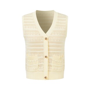 黄色镂空V领精致马甲背心 26SS新款 Three Quarters