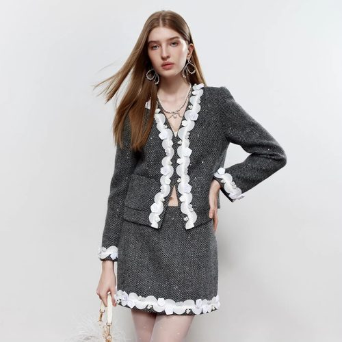 ROCHAROMA2025秋冬重工立体花外套重工立体花半裙