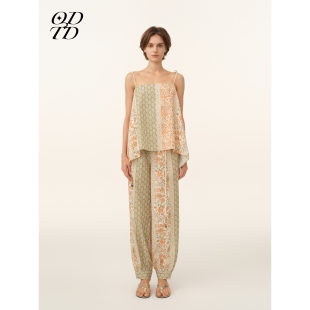 天丝棉拼片度假印花上衣女原野诗意 ODTD26春夏新款 设计师女装