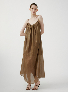 NONETONE Lustre Flow光泽流影咖色吊带绑带露背连衣裙