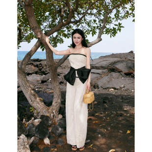 晶莹立体绣花撞色蝴蝶结抹胸上衣阔腿裤 chen2026SS Wardrobes