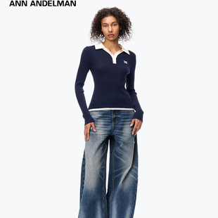 【田曦薇同款】ANN ANDELMAN2025秋季阔腿休闲宽松版弯刀牛仔裤女