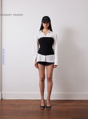 【新品】NECESSARY ANANKE 白色拼接鱼骨衬衫