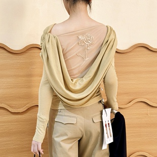 绣翻边阔腿长裤 斜肩荡感透视玫瑰绣花针织上衣 26ss CNLEEWEI