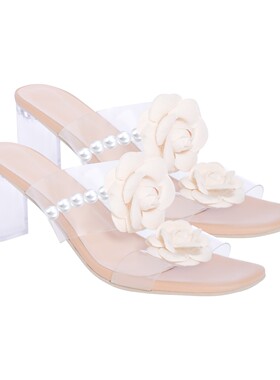 MIMI PLANGE25SS亮钻彩色宝石无痕中跟拖鞋