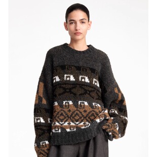 Y III CHUAN EO 一川原创费尔岛圈圈纱撞色循环纹理针织套头毛衣