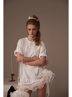 Kirakira M 25SS Amara长款蝴蝶结宽松T恤花边短裤 低腰长裤