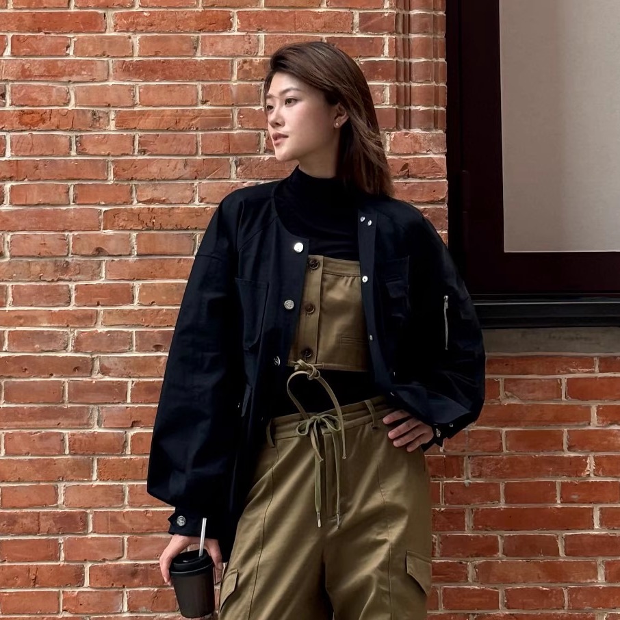 【清货折S】君妍同款lost in echo日本进口复古落肩圆领夹克外套