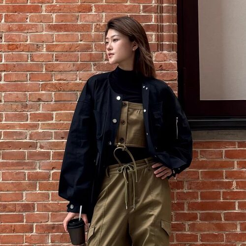 【清货折S】君妍同款lost in echo日本进口复古落肩圆领夹克外套