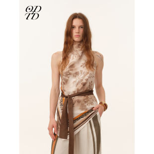 花卉条纹方巾挂脖连衣裙女原野诗意 ODTD26春夏新款 设计师女装