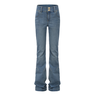 Nana Jacqueline 25AW 微喇高腰弹力牛仔裤软面复古双扣休闲裤