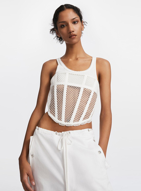 【清货4折】Dion Lee 网格拼接镂空鱼骨白色蕾丝胸衣