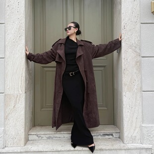 CNLEEWEI 25AW 经典翻领廓形磨砂皮长风衣外套