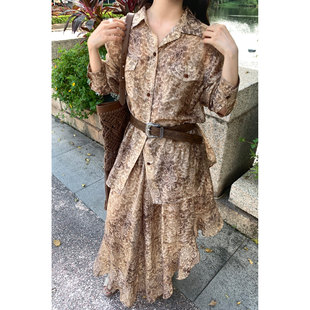 设计师女装 复古口袋长袖 ODTD25秋季 民族风印花衬衫 上衣 新款