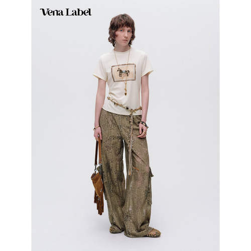 现货 Vena Label 26SS新款 重工烫钻印花小马T恤修身百搭短袖上衣