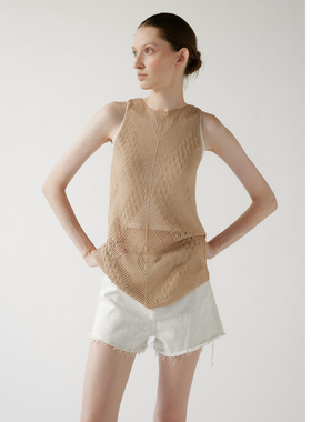 NONETONE 暖沙菱韵镂空无袖针织背心