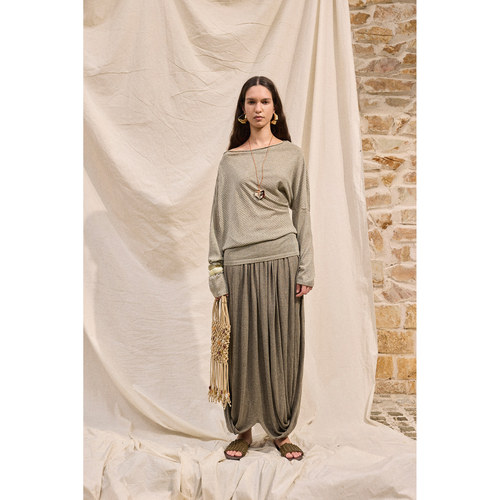 PLAYAPLY 26SS春夏 条纹斜肩廓形上衣不规则半身长裙