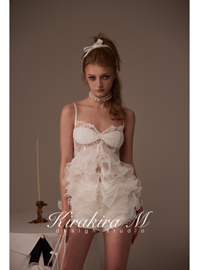 Kirakira M 25SS Amara蕾丝拼接层层花边蕾丝吊带 花边短裤