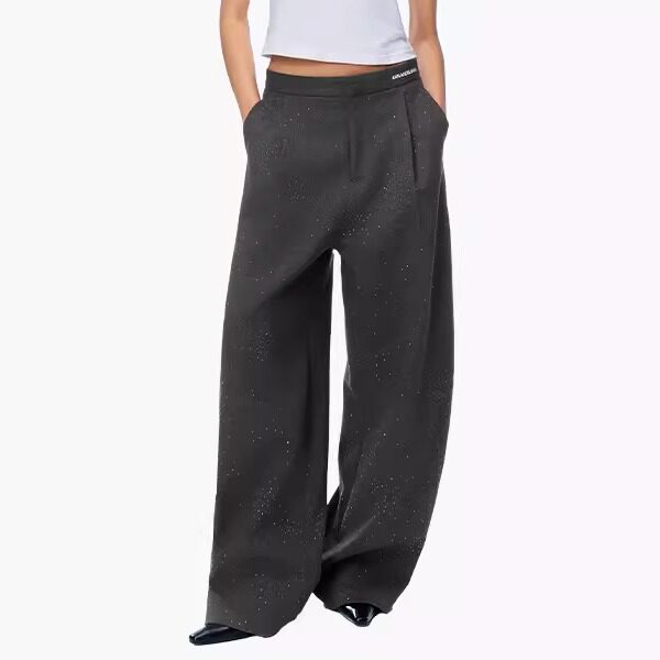 ANN ANDELMAN 2025年新款 阔腿宽松休闲裤满钻弯刀西裤