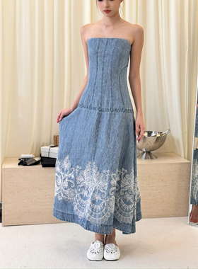 NONETONE Stitched Elegy缀影挽歌浅蓝色牛仔蕾丝花边吊带连衣裙