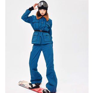 MOOD X MIURA 2S秋冬新款牛仔撞色领系带夹棉滑雪外套滑雪裤