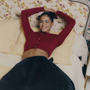 开衫 Nana 圆领蝴蝶结长袖 24AW 复古千金光泽缎面赫本 Jacqueline