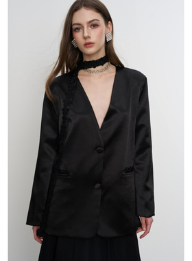 Aimme sparrow25SSS 黑色V领花边飘带西服