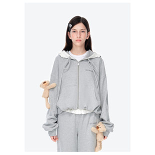 13DE MARZO2026早春新款花边连帽拉链卫衣花边腰头卫裤套装