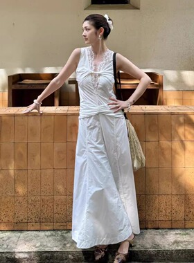 【CPLUS SERIES】官方授权2024春夏新款条纽结蕾丝拼接长裙