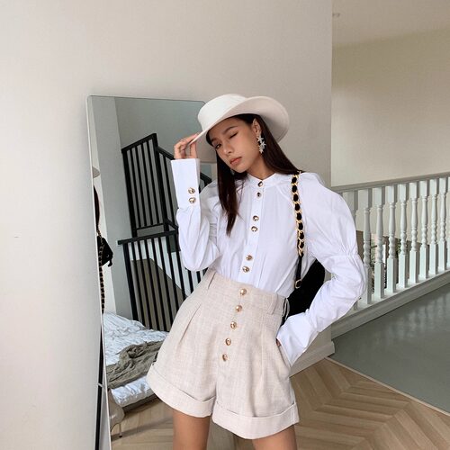 【5折】国现衬衫ACLER年早秋新款通勤简约休闲西装短裤套装衬衫女