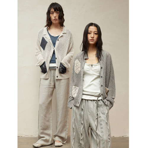 SQUARE CIRCLE 26SS 方圆手工钩花不规则口袋感慵懒针织开衫外套