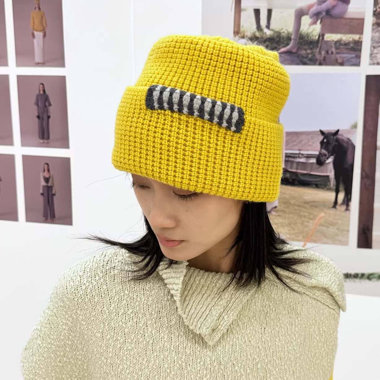 o cloche code _ 粗针翻边帽_100%美利奴羊毛