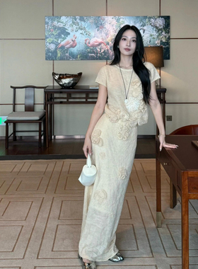 Piacevole e FW25 3D立体小玫瑰羊驼毛混纺手工钉花针织短袖套装