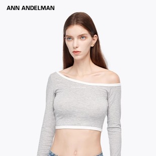 T恤女短款 ANDELMAN 露肩长袖 皮肤衣 高腰上衣薄款 明星同款 ANN
